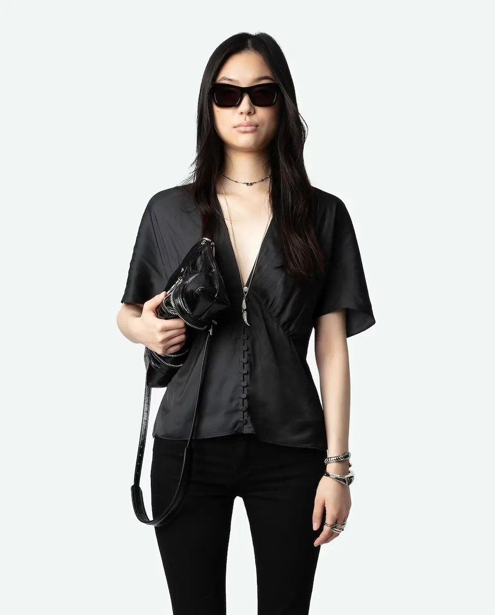 

Thodri женский атласный топ с короткими рукавами Zadig & Voltaire, чёрный