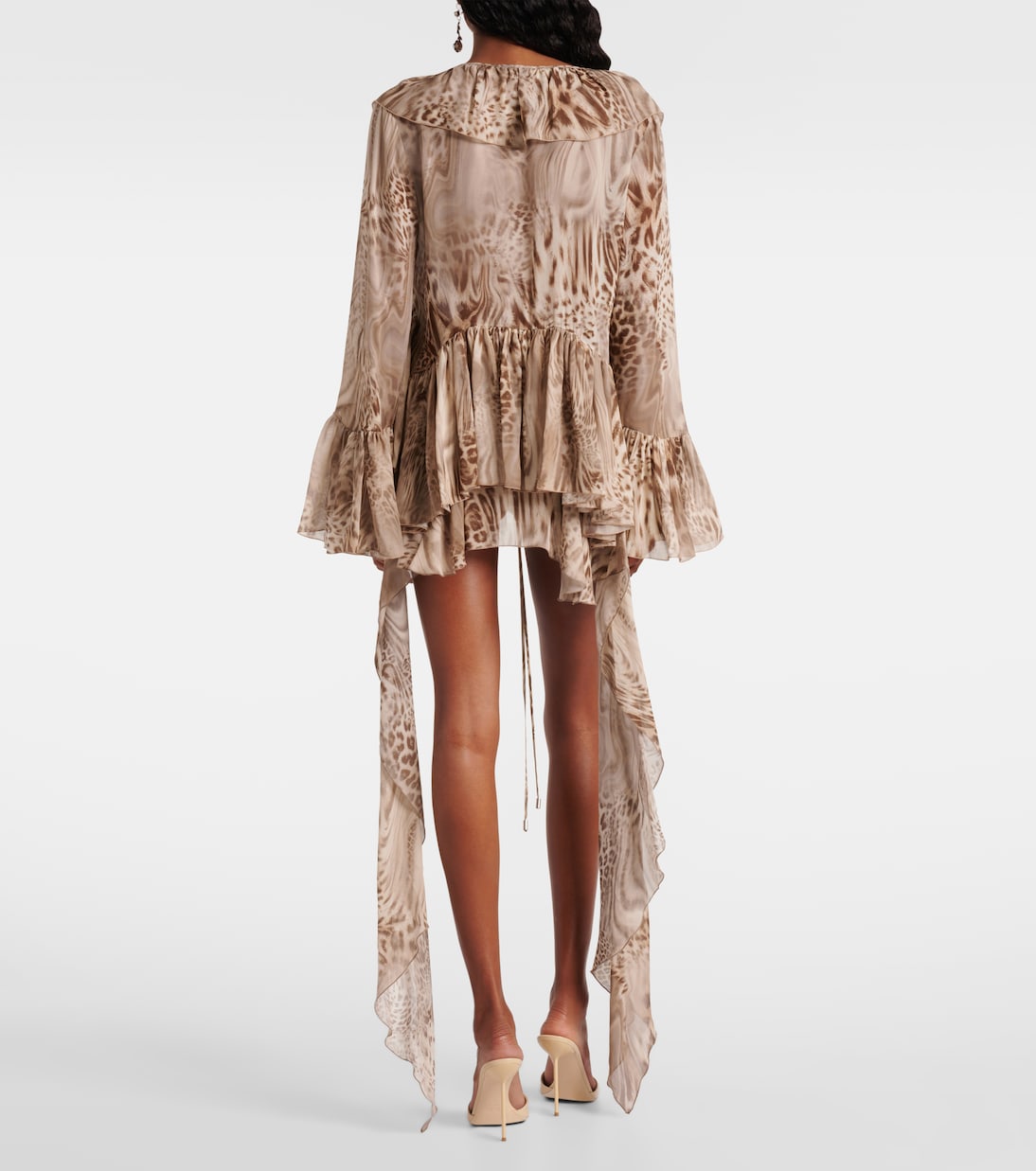 Шифоновый топ с рюшами и леопардовым принтом Blumarine, Chalk/Bear Brown — фото 3