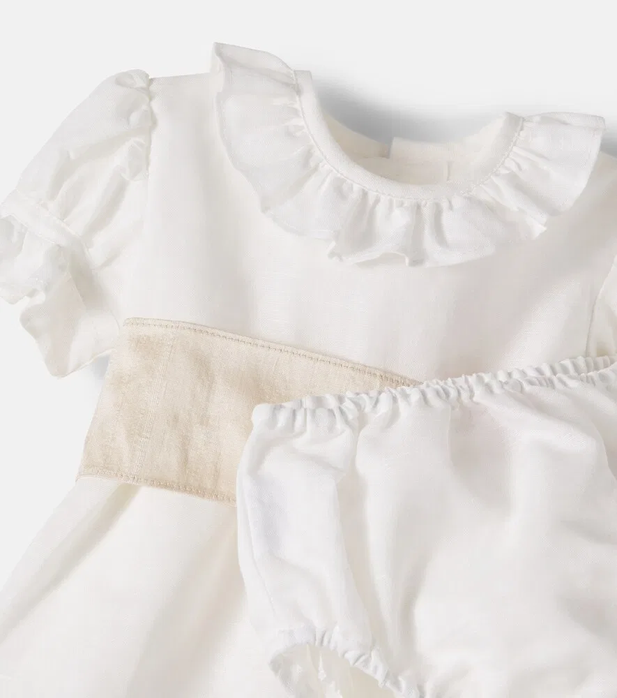 Комплект Baby Vega из льняного и хлопкового платья и панталон La Coqueta, белый — фото 3