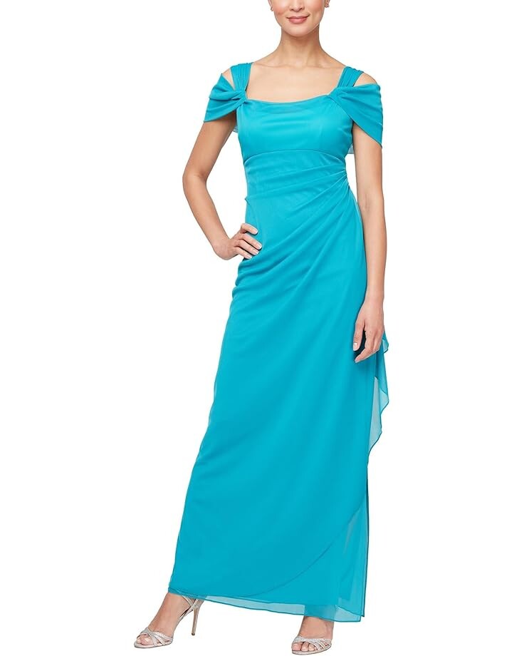 

Платье Alex Evenings Long Mesh Dress with Cold Shoulders, цвет Turquoise