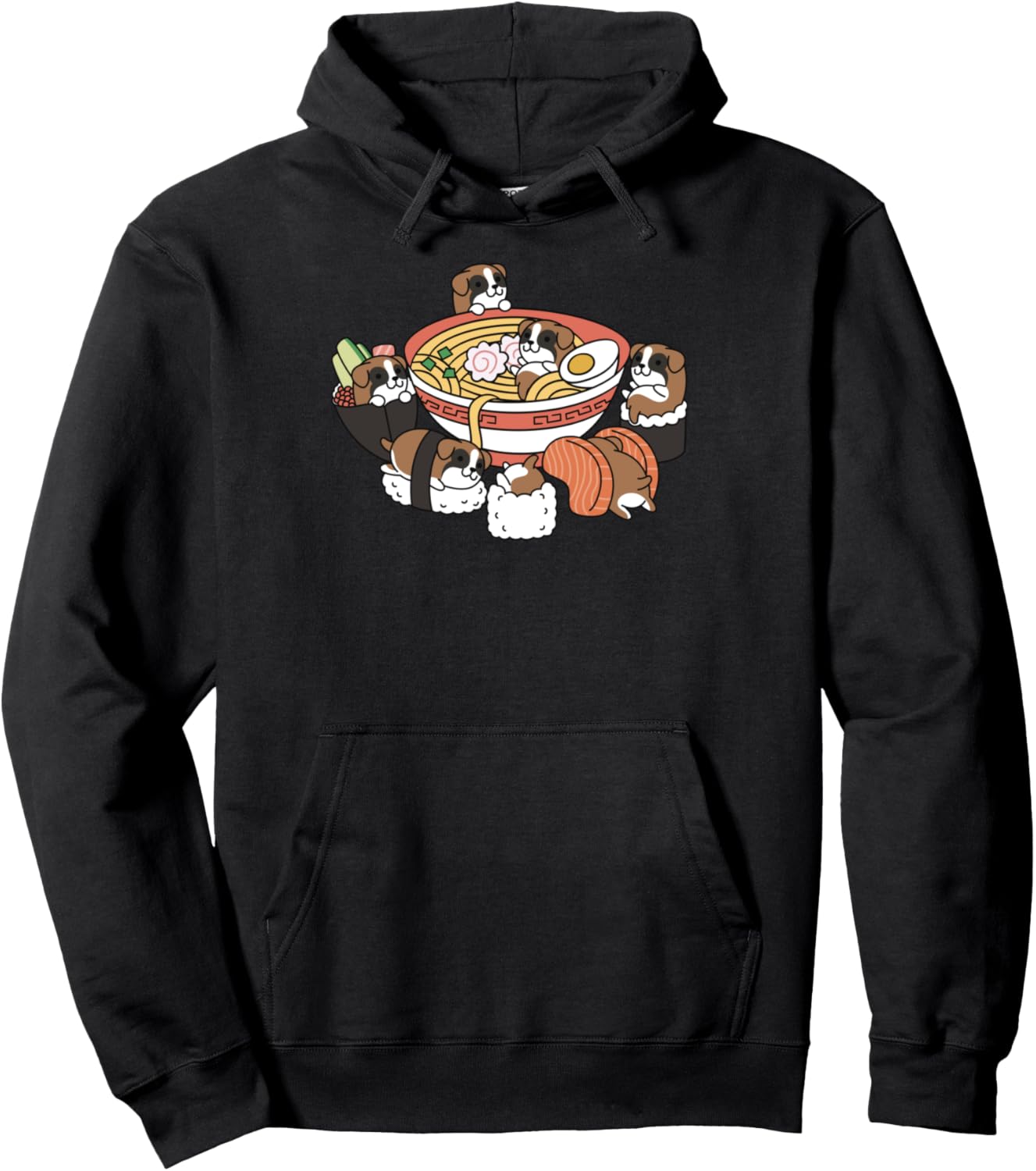 

Худи с изображением собаки породы боксер, любящей рамен и суши Funny Boxer Gifts, черный