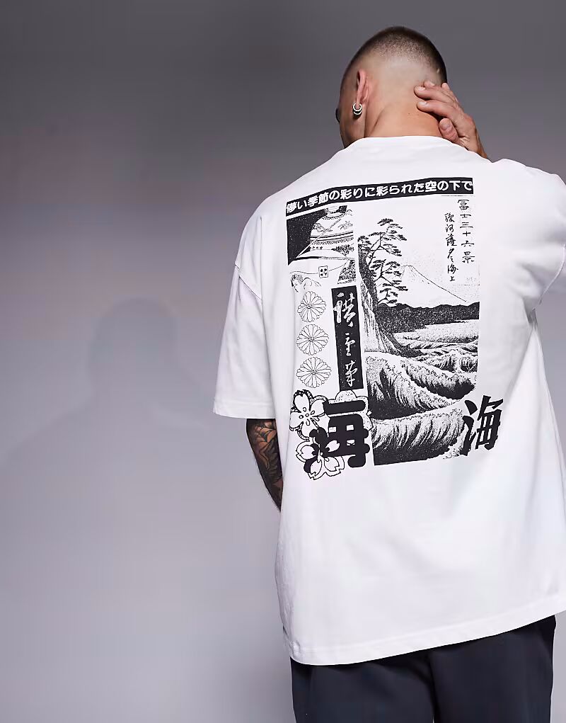 

Футболка ASOS DESIGN свободного кроя с сувенирной графикой белого цвета