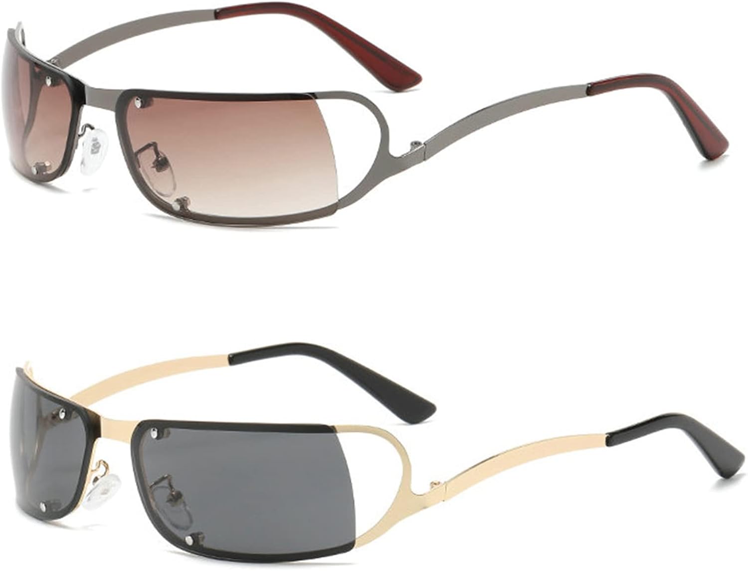 

Модные солнцезащитные очки Helena Trendy Rimless Y2K для женщин и мужчин, солнцезащитные очки с зеркальным покрытием и обтекаемой формой, стильные солнцезащитные очки, Gold+tea