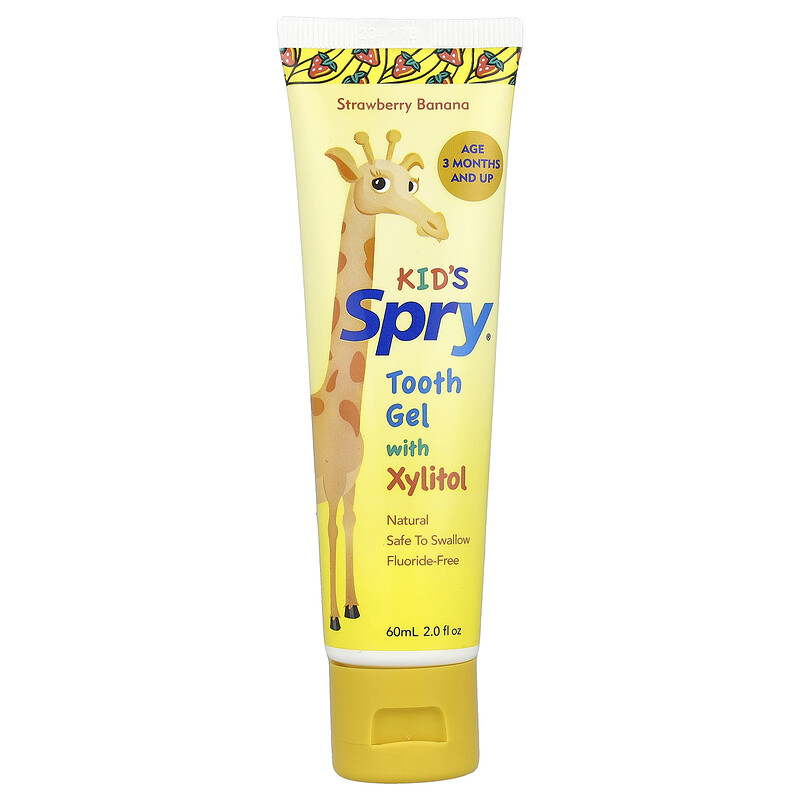 

Xlear, Kid's Spry, зубной гель с ксилитолом, для детей от 3 месяцев, клубника и банан, 60 мл (2 жидк. унц.)