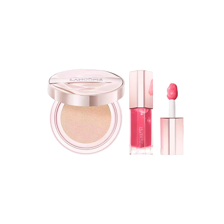 Набор для макияжа My Triple Essence Cushion Lip Gloss, легко растушевывается, стойкий, 14г+85мл LANCOME, two-piece set: unique mist radiance serums air cushion 14g#w20+unique serums jelly lip balm 8.5ml#25 — фото 4