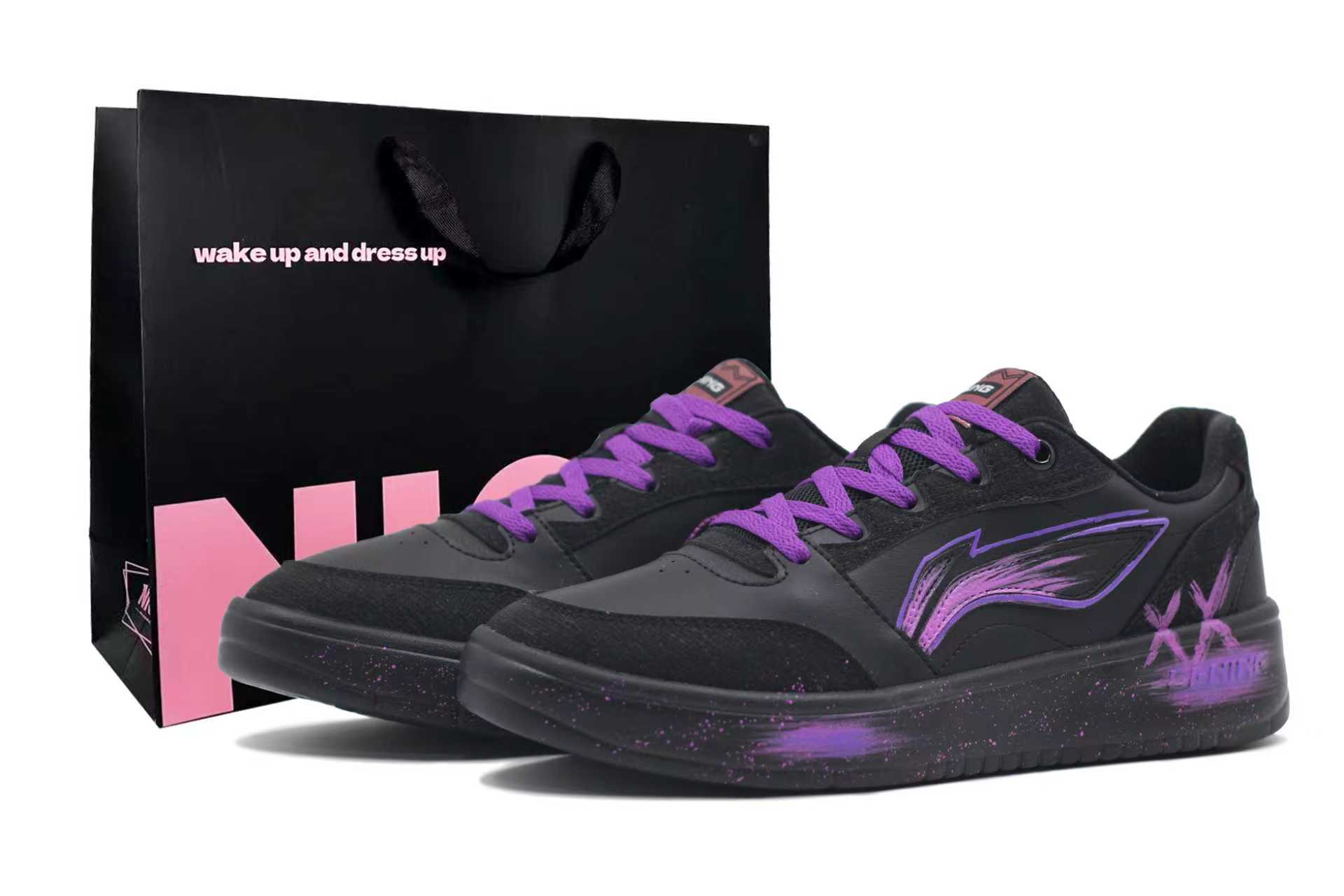 

Мужские износостойкие дышащие низкие скейтбордные кроссовки Li Ning Sycee V3, черный фиолетовый