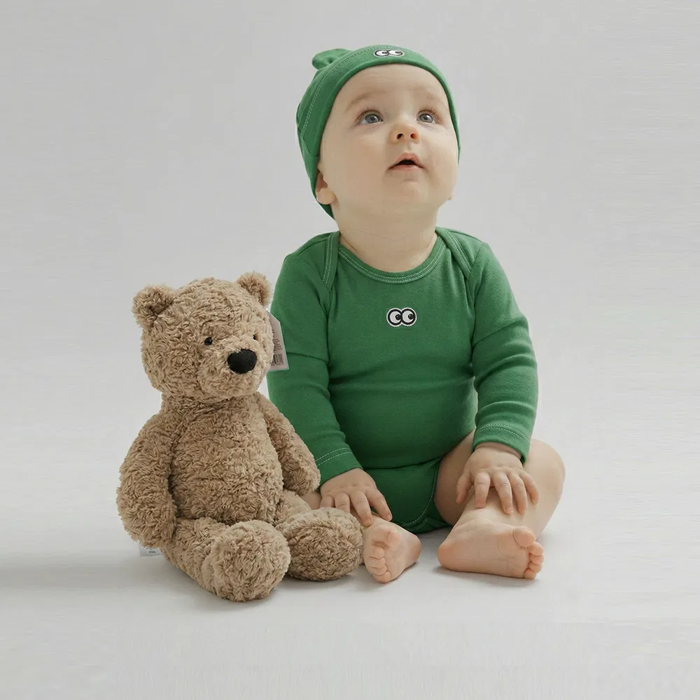 Детский базовый комплект боди Plain Baby Essential зелёного цвета от Luuklook.Studios — фото 3