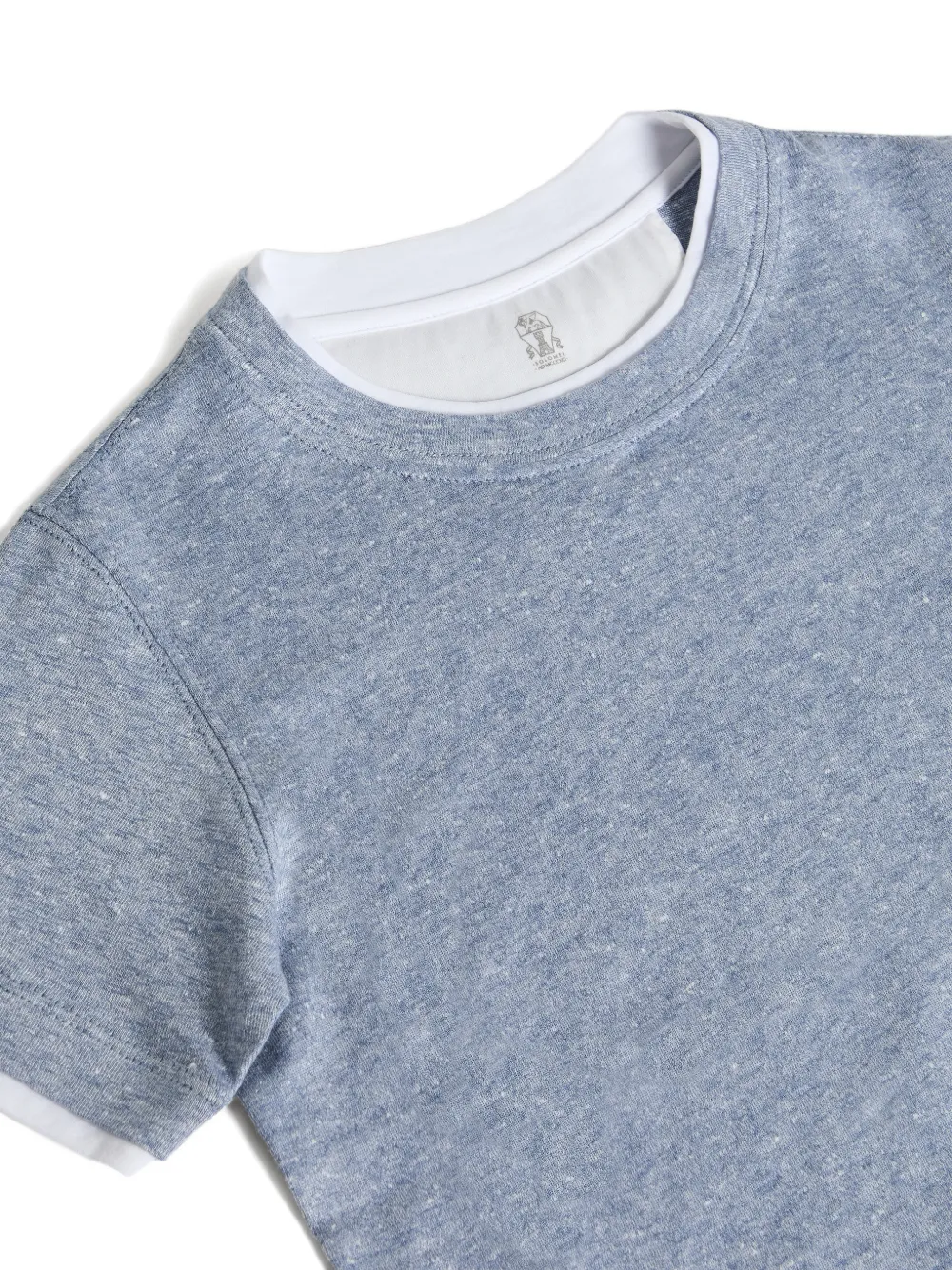 Футболка из льняного и хлопкового джерси Brunello Cucinelli Kids, синий — фото 3