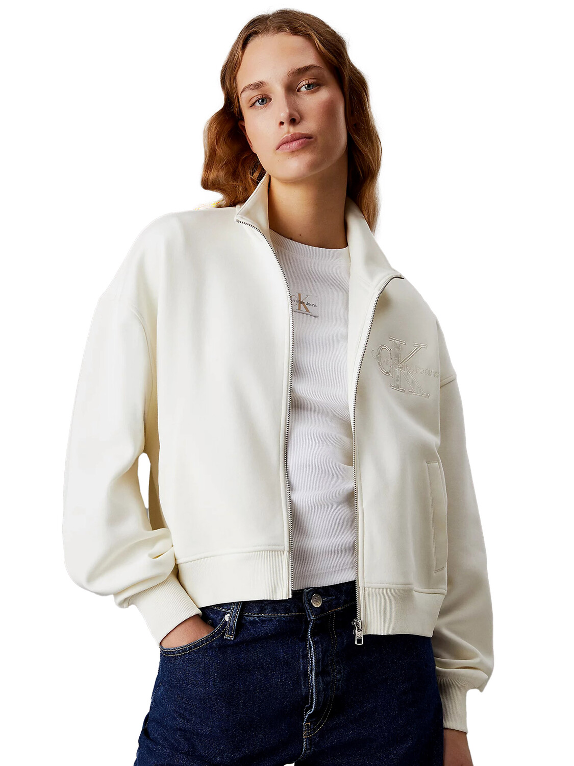 

Толстовка satin applique zip-through Calvin Klein, бежевый