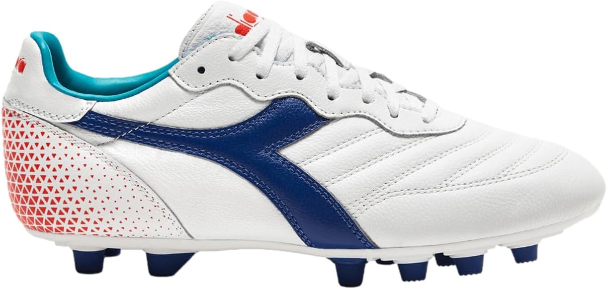 

Diadora Brasil GR LT MDPU - Премиальные футбольные бутсы из кожи, водоотталкивающие, с подошвой для твердого грунта и классическим силуэтом, белый/синий/темно-синий