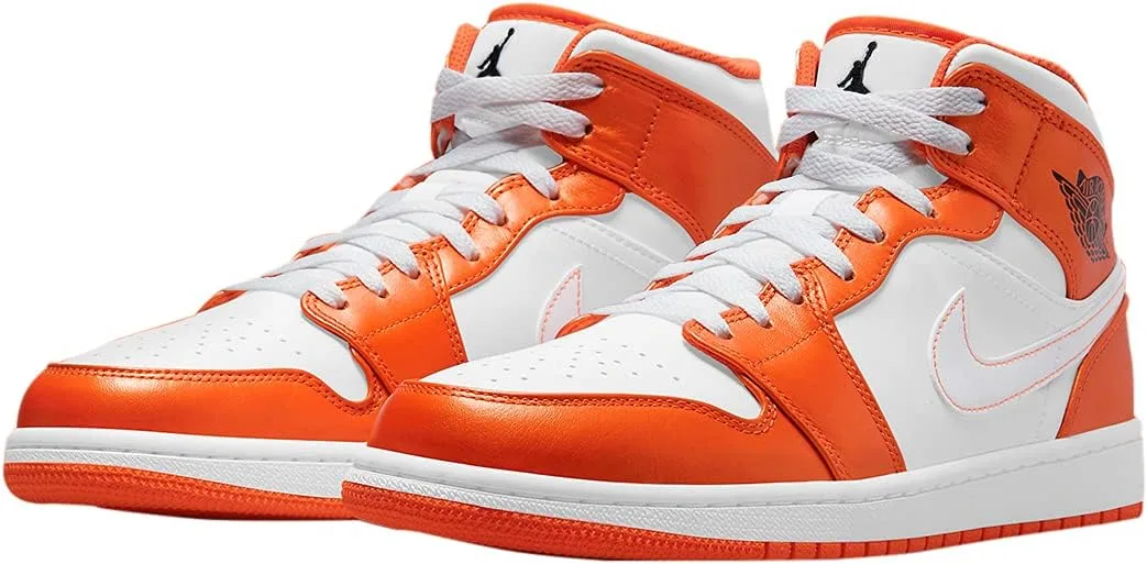 Мужские кроссовки Jordan Air 1 Mid Hi-Top Nike, белый/черный/оранжевый — фото 2