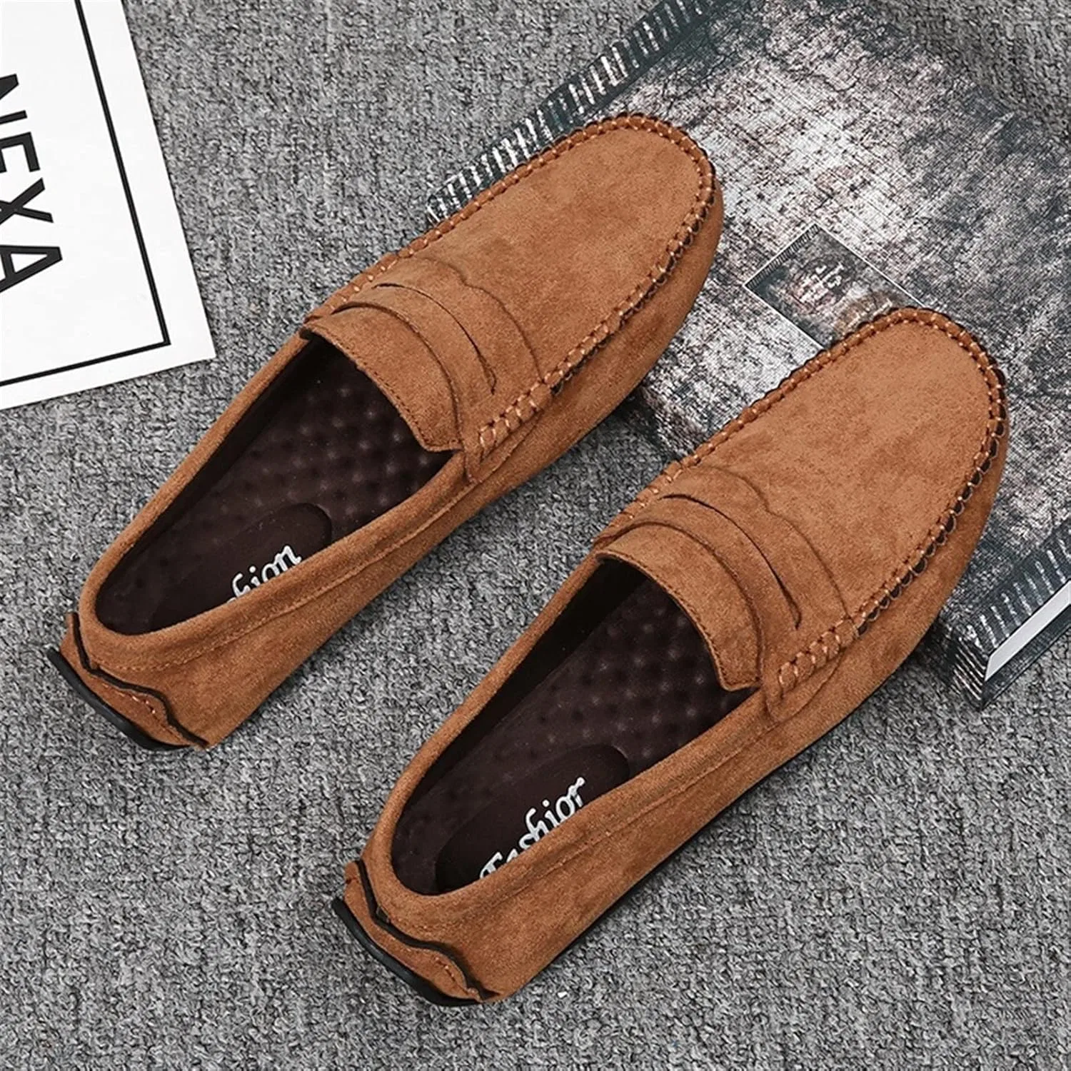 Лоферы мужские замшевые с мыском, Penny Loafer, абрикосово-желтый PLGMAUYT — фото 3
