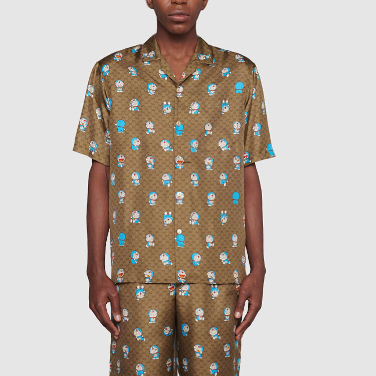 Рубашка мужская Gucci x Doraemon с принтом, коричневый — фото 3