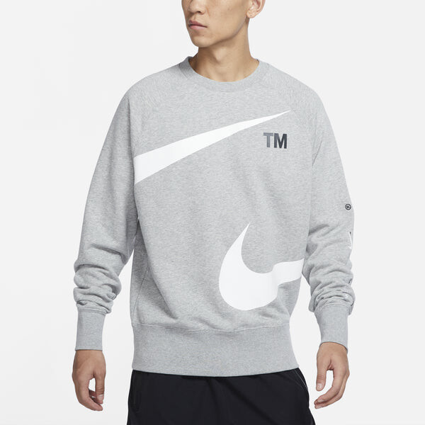 Толстовка Men's Nike Swoosh Ft Crew Large Logo Printing Knit Round Neck Pullover Autumn Gray, серый — фото 3