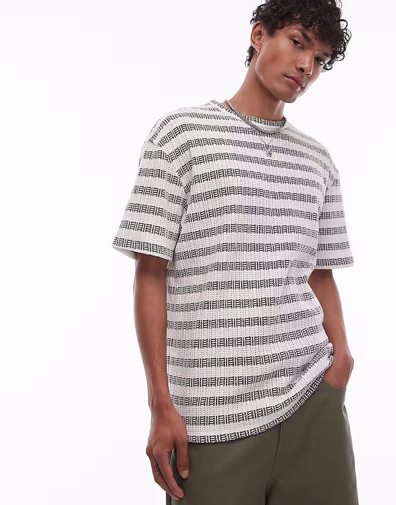 

Футболка Topman свободного кроя с фактурной полосой цвета хаки