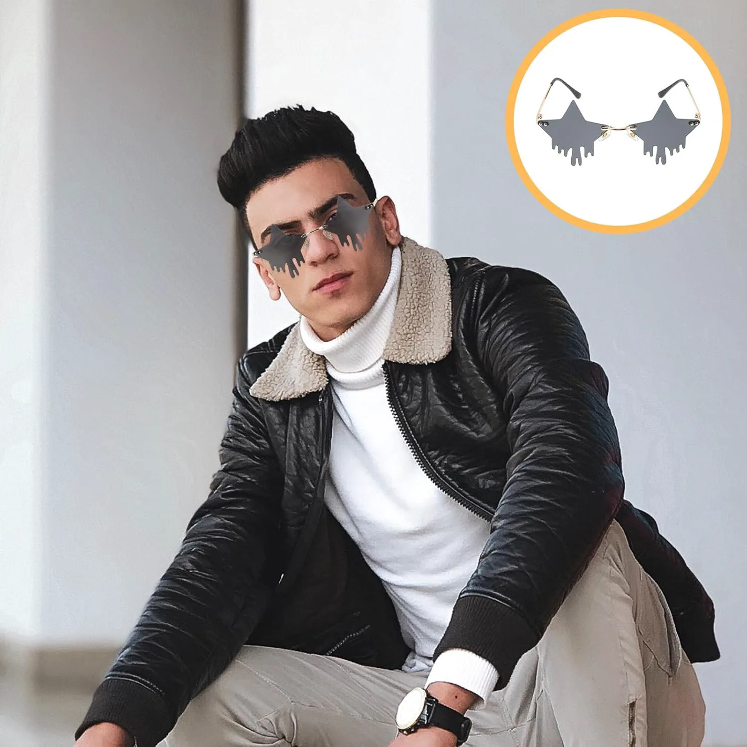 

Солнцезащитные очки Milisten без оправы в форме звезды для женщин, стильные очки для мероприятий, золотая оправа, серые линзы, модные очки для подростков, Black