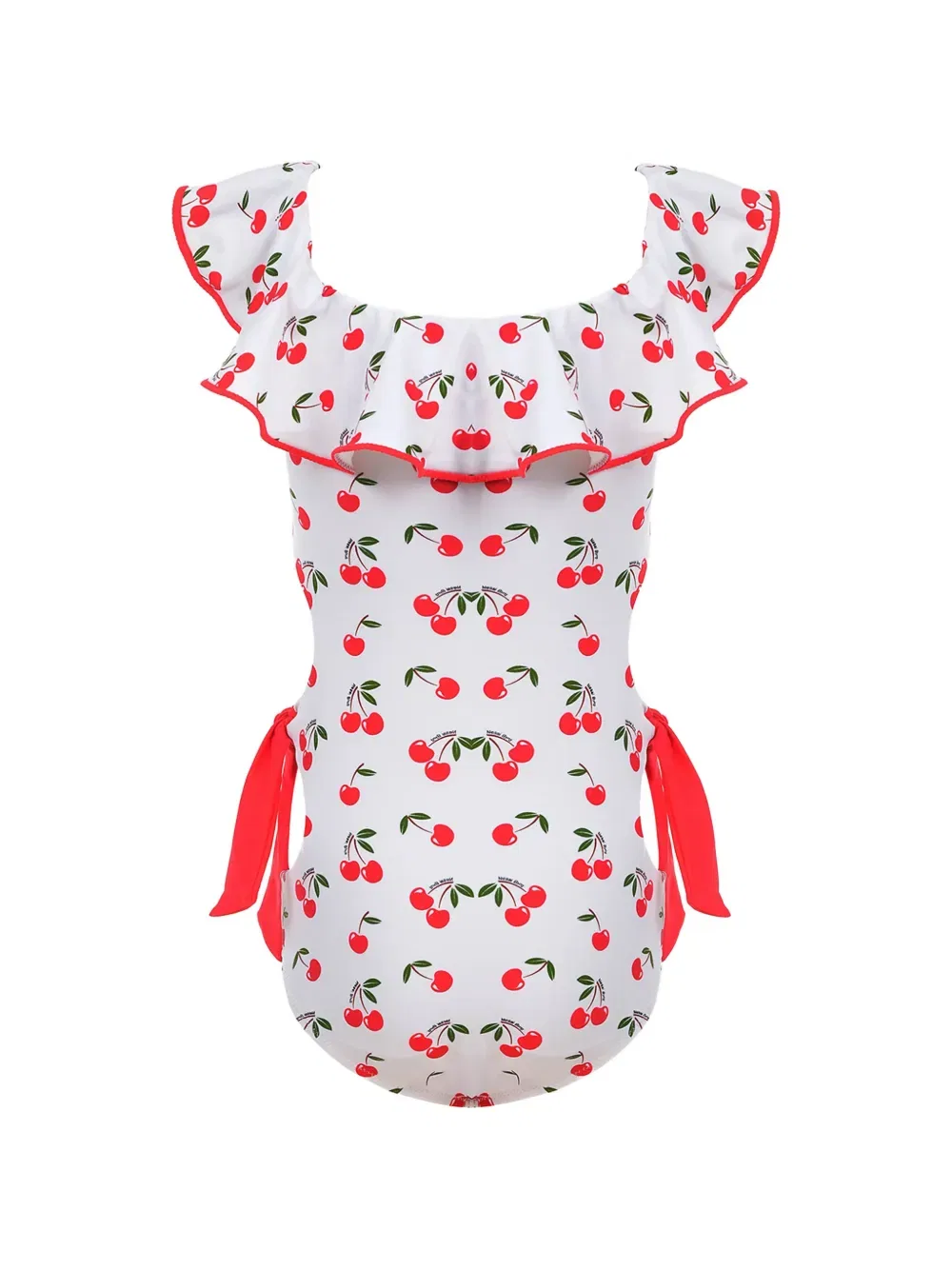 Купальник Jenny с оборками и вишневым принтом Nessi Byrd Kids, белый — фото 2