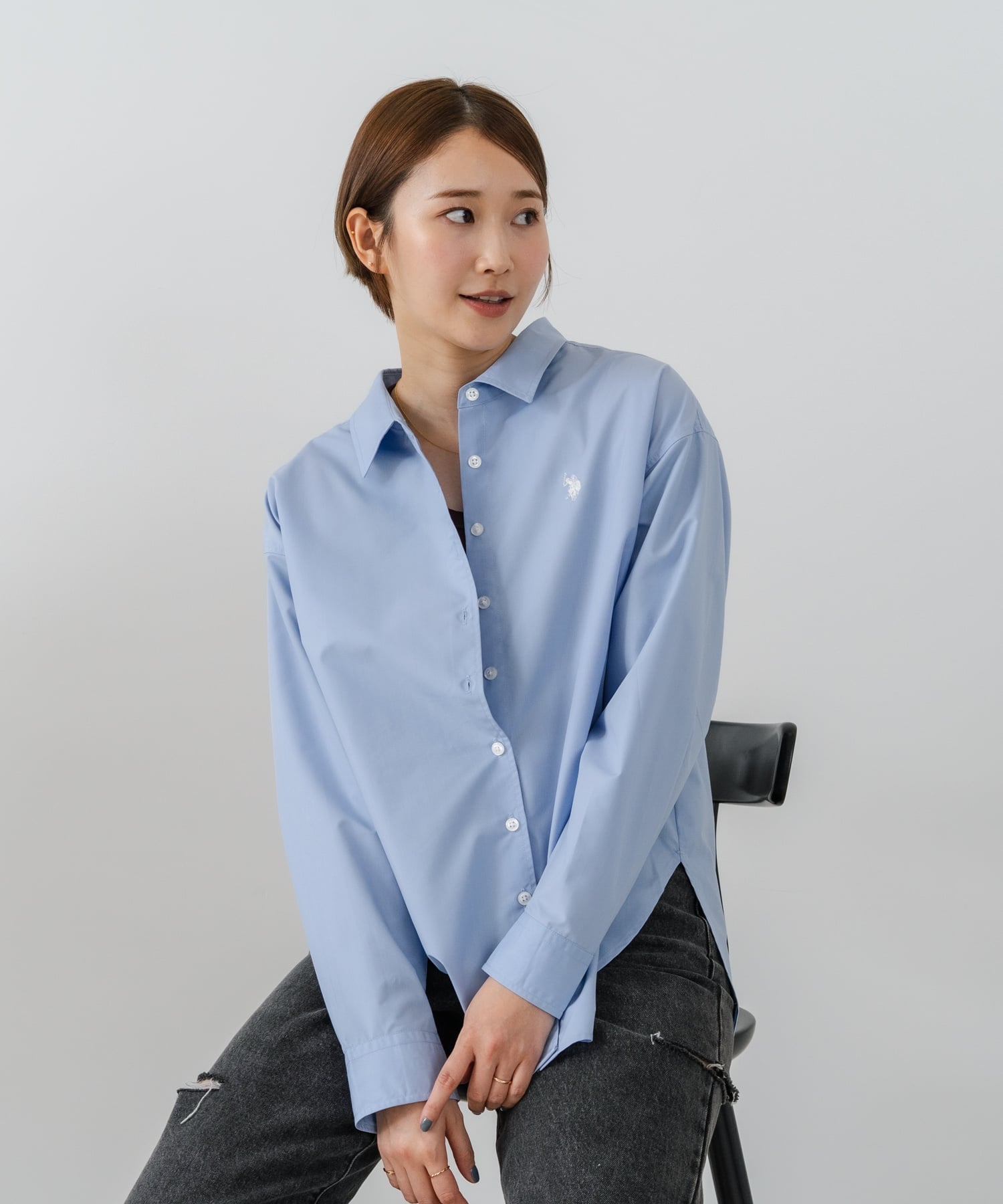 Ассоциация поло США / (Женщины) Рубашка из одноточечной ткани U.S. Polo Assn., blue — фото 4