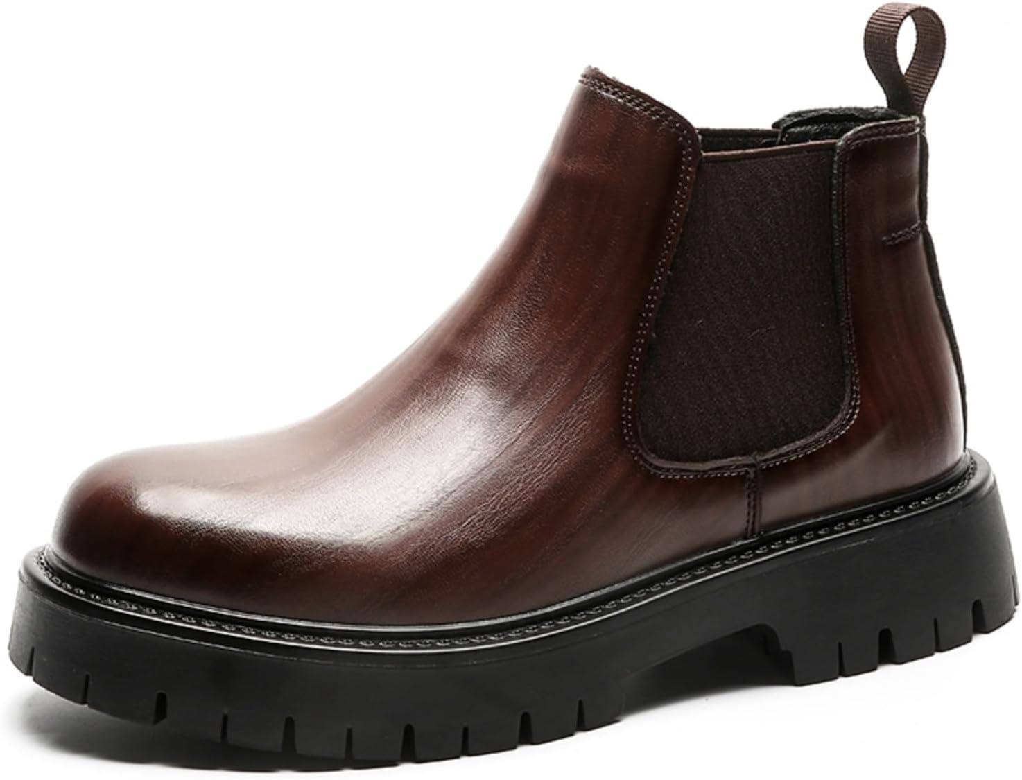 

Мужские модные высокие ботинки челси на платформе с эластичным ремешком, круглым носком, массивным каблуком и нескользящей подошвой, повседневная обувь для прогулок на открытом воздухе и походов Qwuieoin, коричневый