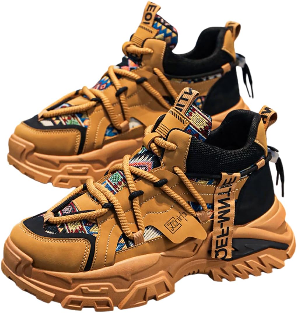 

Мужские ретро кроссовки на шнуровке с толстой подошвой - удобные и нескользящие, подходят для активного отдыха в любое время года Generic, желтый