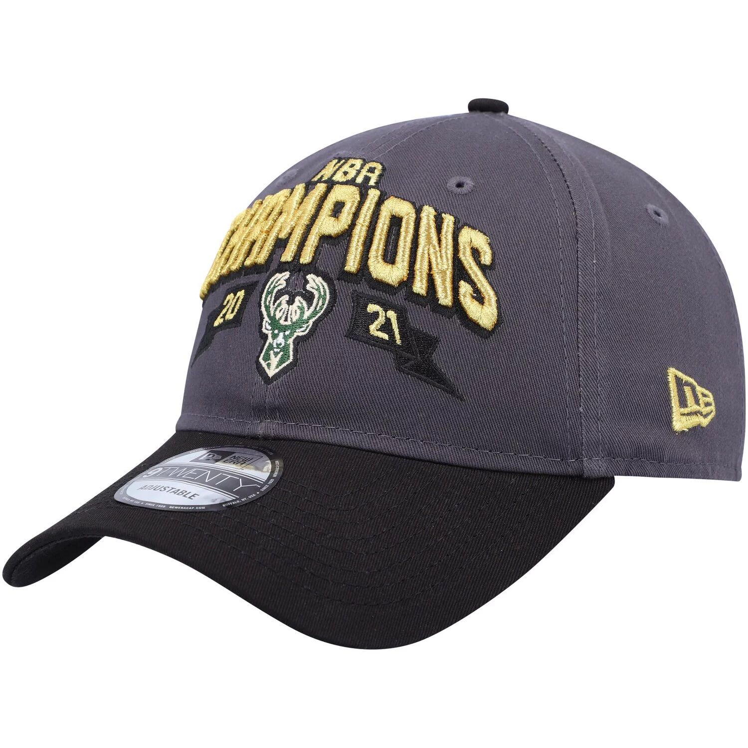 

Мужская регулируемая кепка New Era серого/черного цвета Milwaukee Bucks Champs Replica 9TWENTY