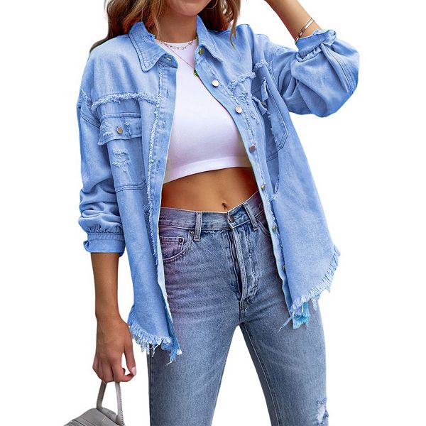 

Женская рваная джинсовая куртка с длинным рукавом Yesfashion, Sky Blue