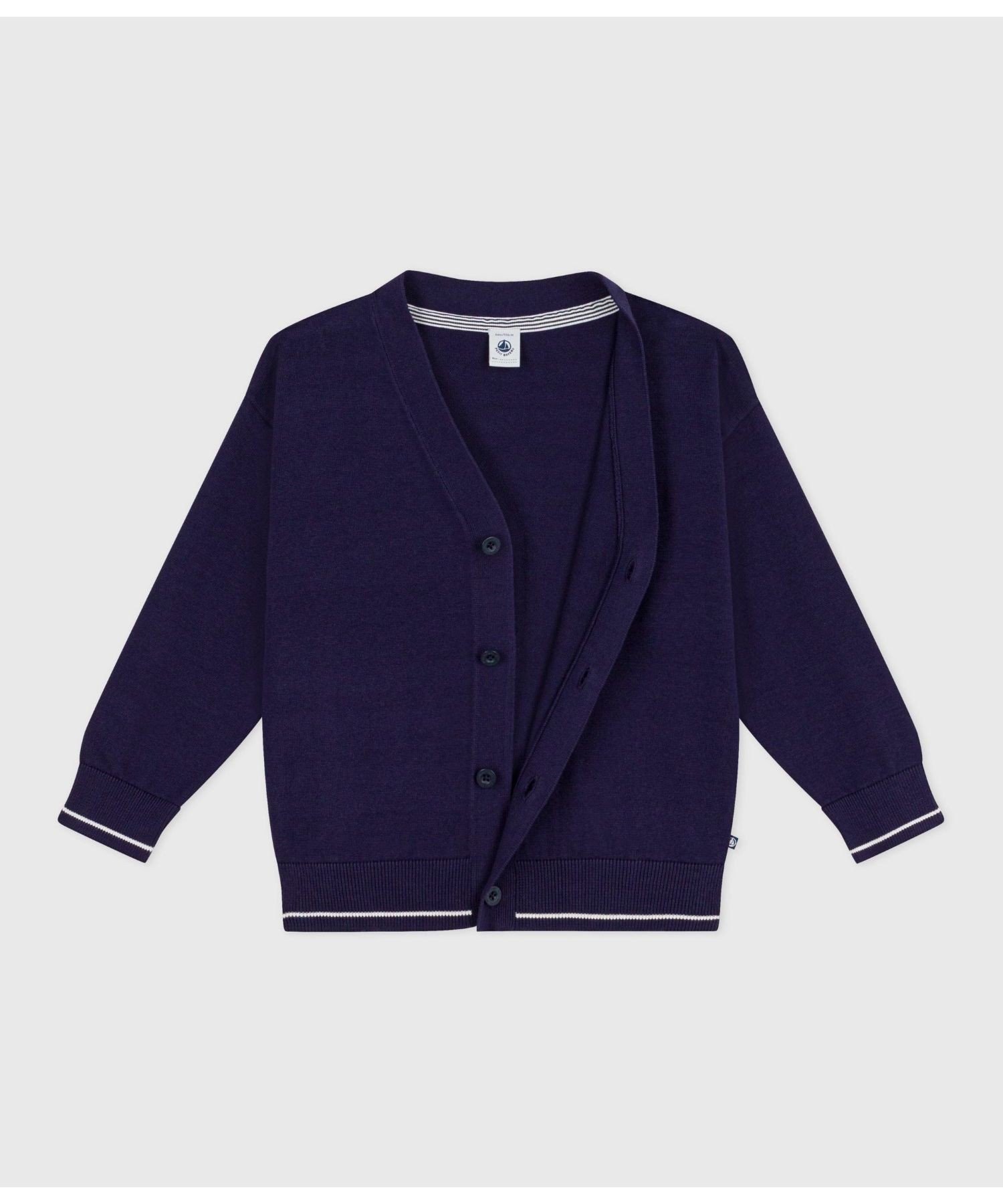Хлопковый вязаный кардиган с V-образным вырезом PETIT BATEAU, Blue — фото 2