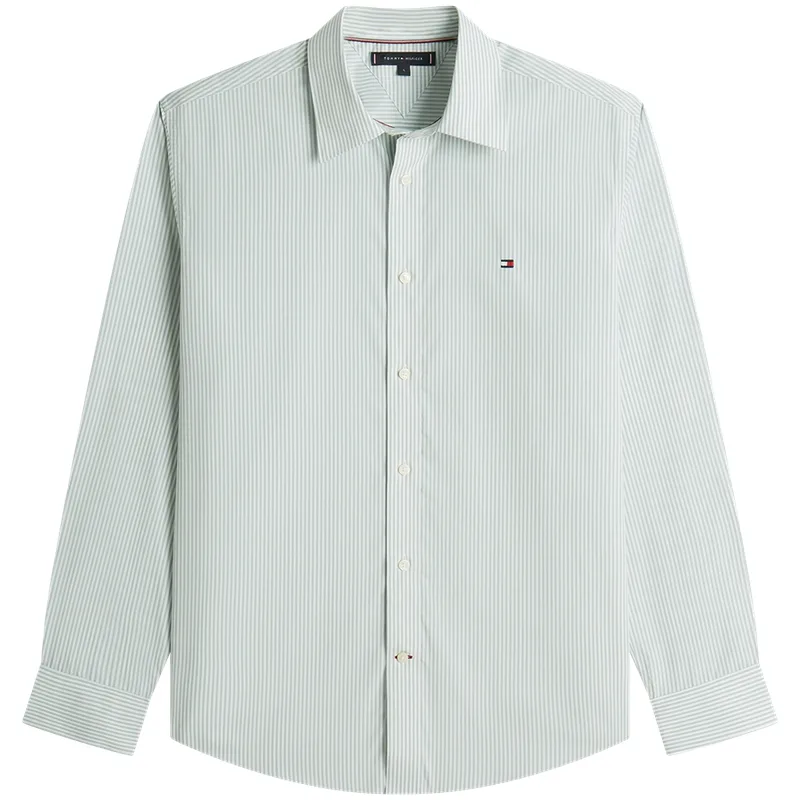 Рубашка мужская с лацканом Tommy Hilfiger, Green White Stripes 0CI
