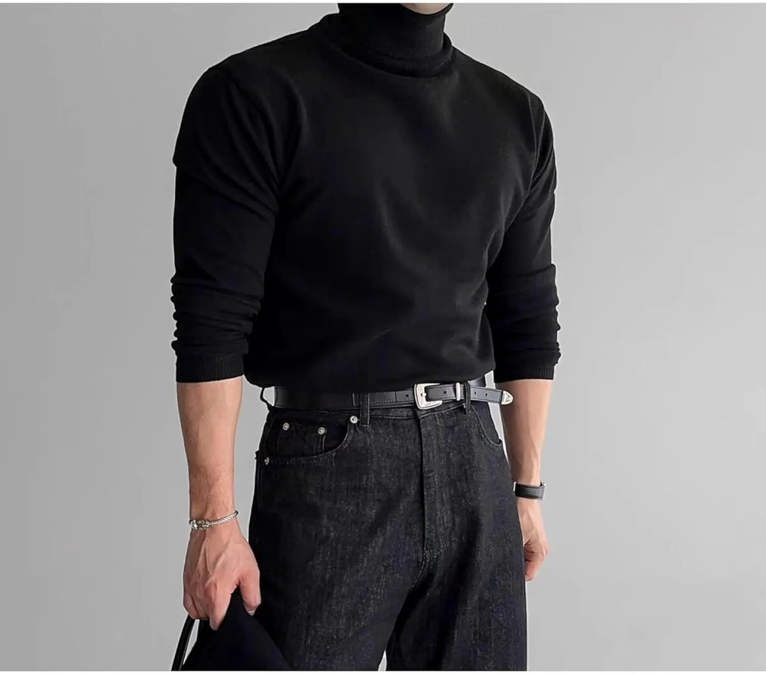 Мужской классический водолазка с длинным рукавом Slim Fit — фото 4