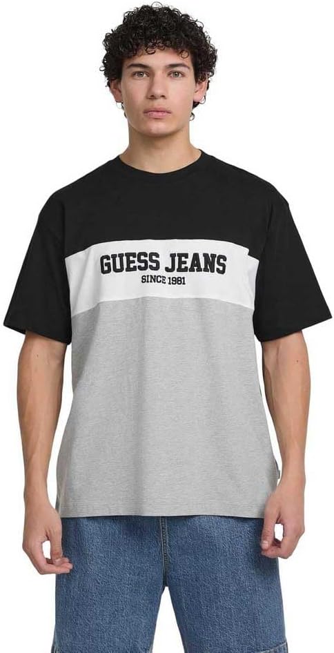 

Футболка GUESS с круглым вырезом и цветными блоками, Gj Medium Grey Heather, Серый, Футболка GUESS с круглым вырезом и цветными блоками, Gj Medium Grey Heather