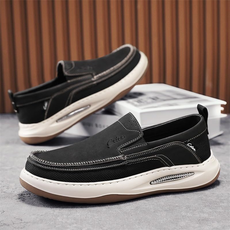 Мужские повседневные кроссовки Lazy Shoes- толстая подошва, прочные, амортизирующая стелька, противоскользящая и износостойкая. Цельная конструкция, легко надевать и снимать Fmshi, черный — фото 2