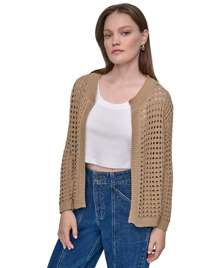 

Женский кардиган с ажурной вязкой и удлиненными плечами DKNY Jeans, коричневый/бежевый