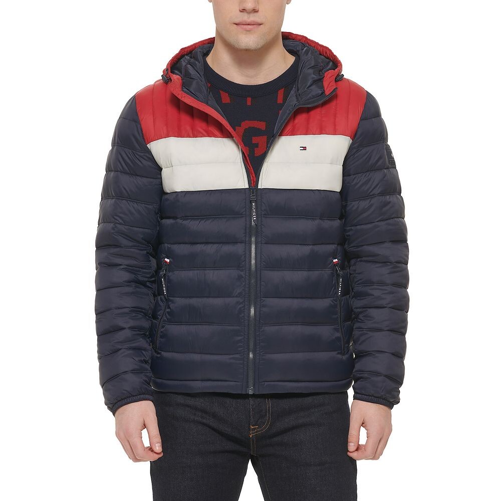 

Мужская куртка-пуховик с капюшоном Tommy Hilfiger, цвет Navy White Colorblock