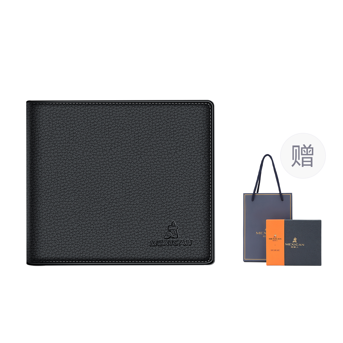 

Кошелёк из воловьей кожи с текстурой личи Мужской классический Чёрный MEXICAN, Чёрный [Синяя коробка]