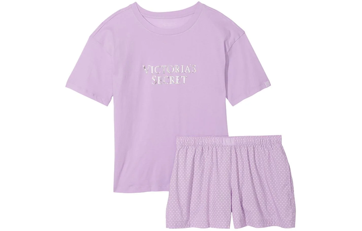 Victoria's Secret Хлопковый комплект пижамы с коротким топом и шортами, женский, цвет фиолетовый единорог, размер MD