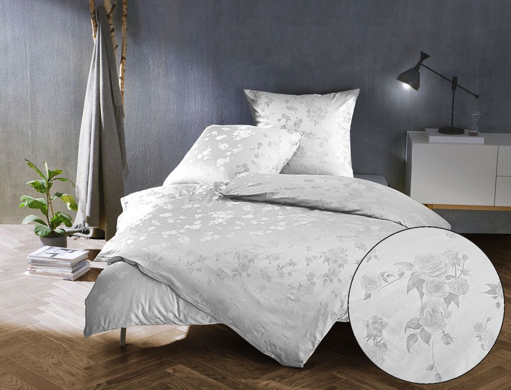 

Чехол на подушку Mako Satin Jacquard Damask Zoé Rose – белый 80x80 Bettwaesche-mit-Stil