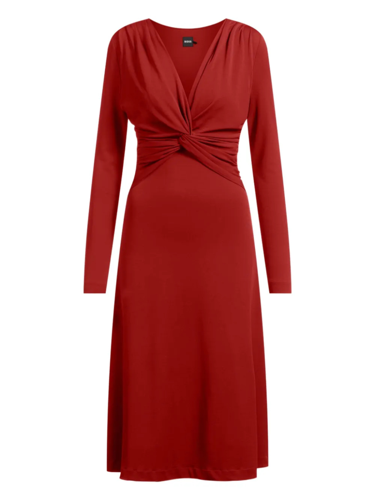

Платье миди с длинными рукавами и перекрученной отделкой от BOSS, красный