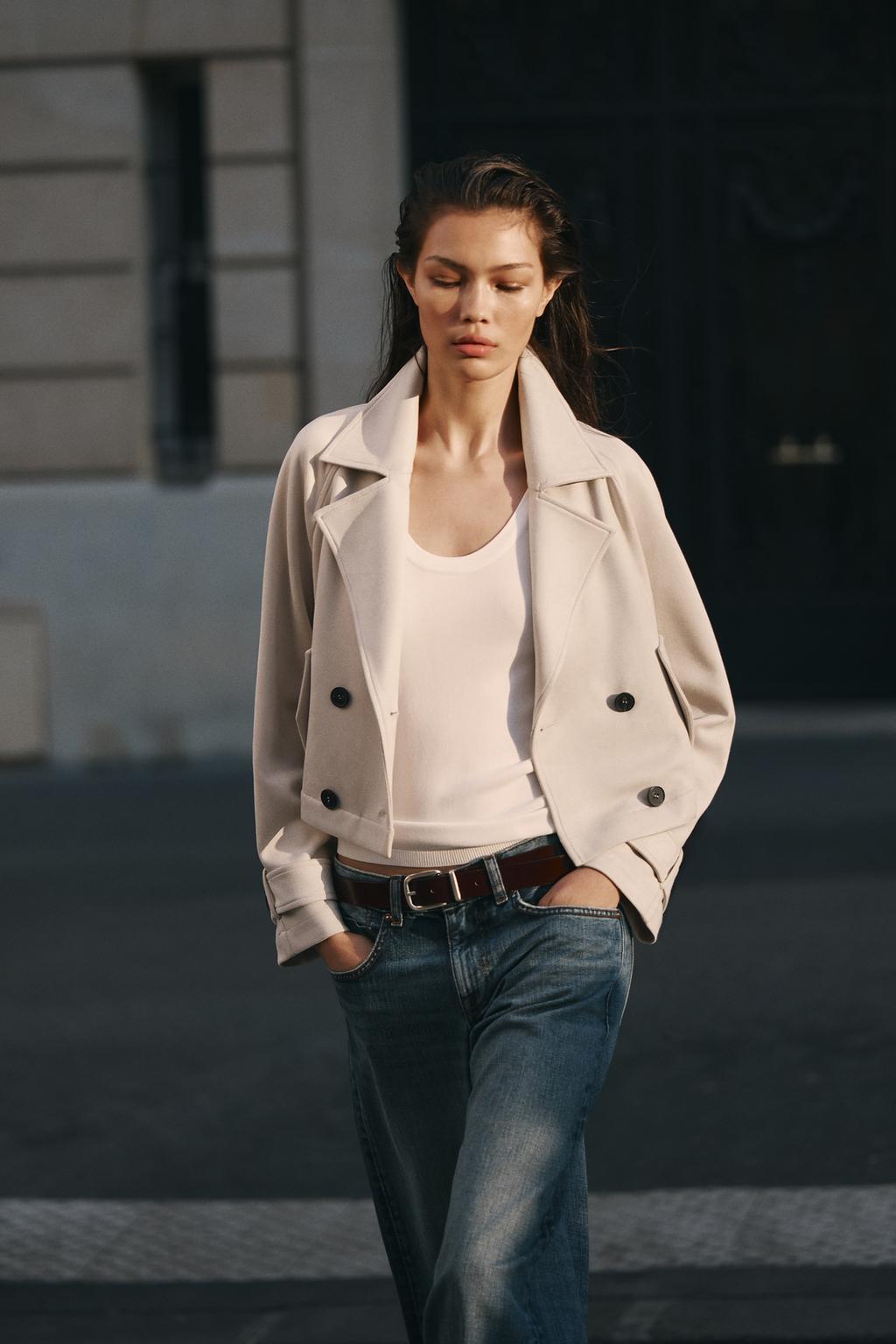 

Короткий тренч из искусственной замши ZARA, экрю