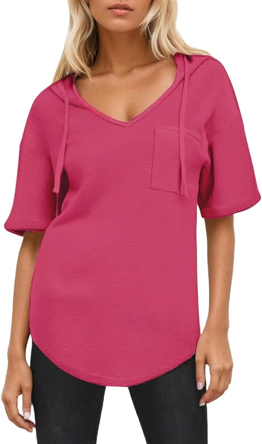 

GOKKILRW женская летняя футболка waffle knit с коротким рукавом и V-образным вырезом