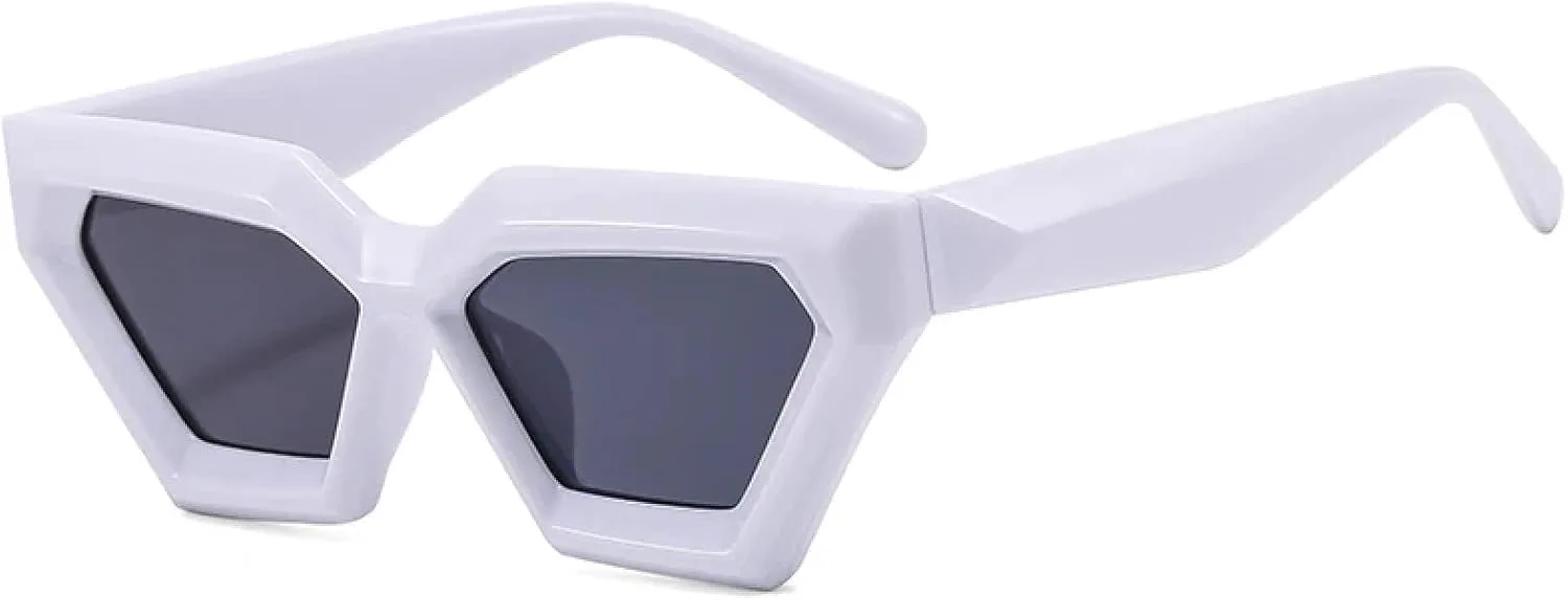 

Модные ретро-солнцезащитные очки в форме многоугольного кошачьего глаза, черные, для женщин и мужчин в стиле панк с защитой от УФ-излучения UV400 TKKTLLT, White