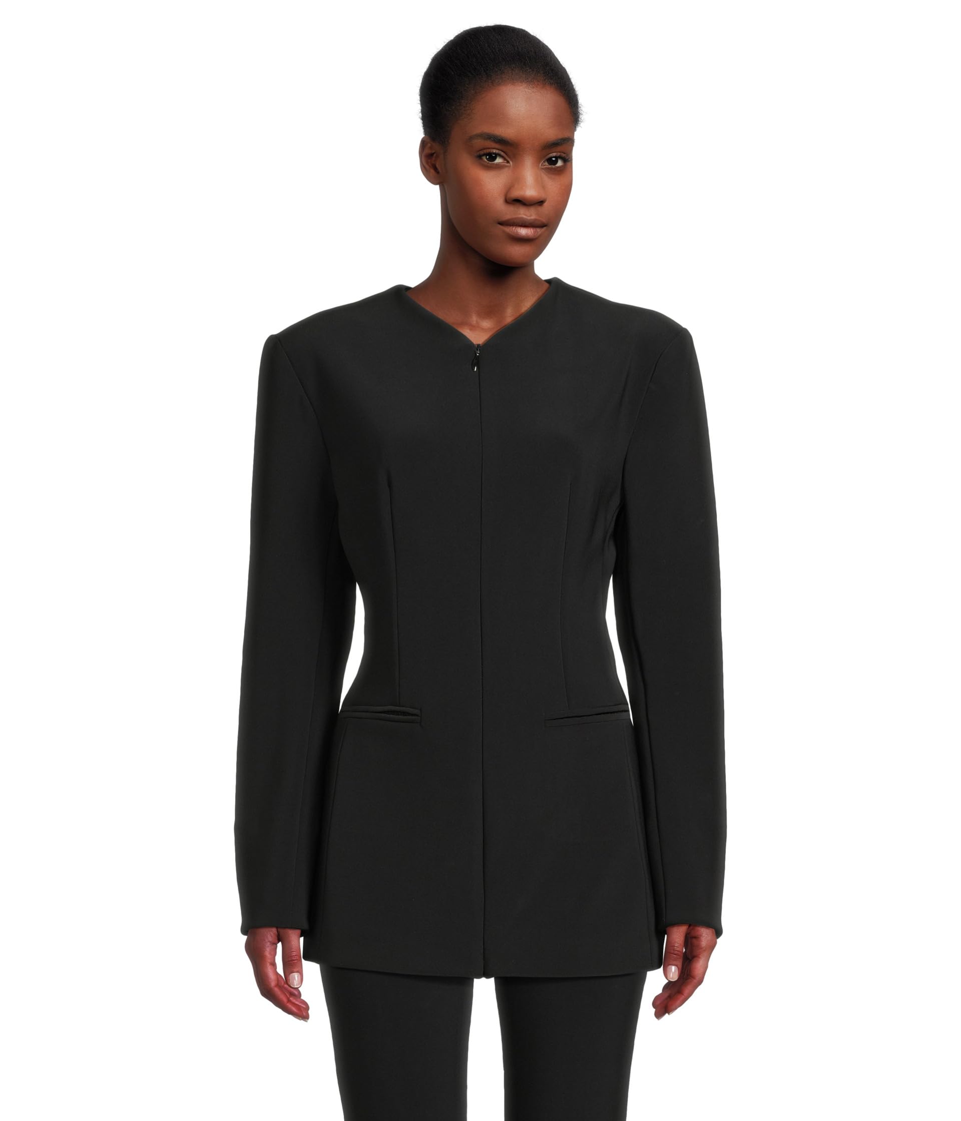 

Куртка Norma Kamali Long Sleeve Shoulder Pad V-Neck Zip Front Jacket, черный