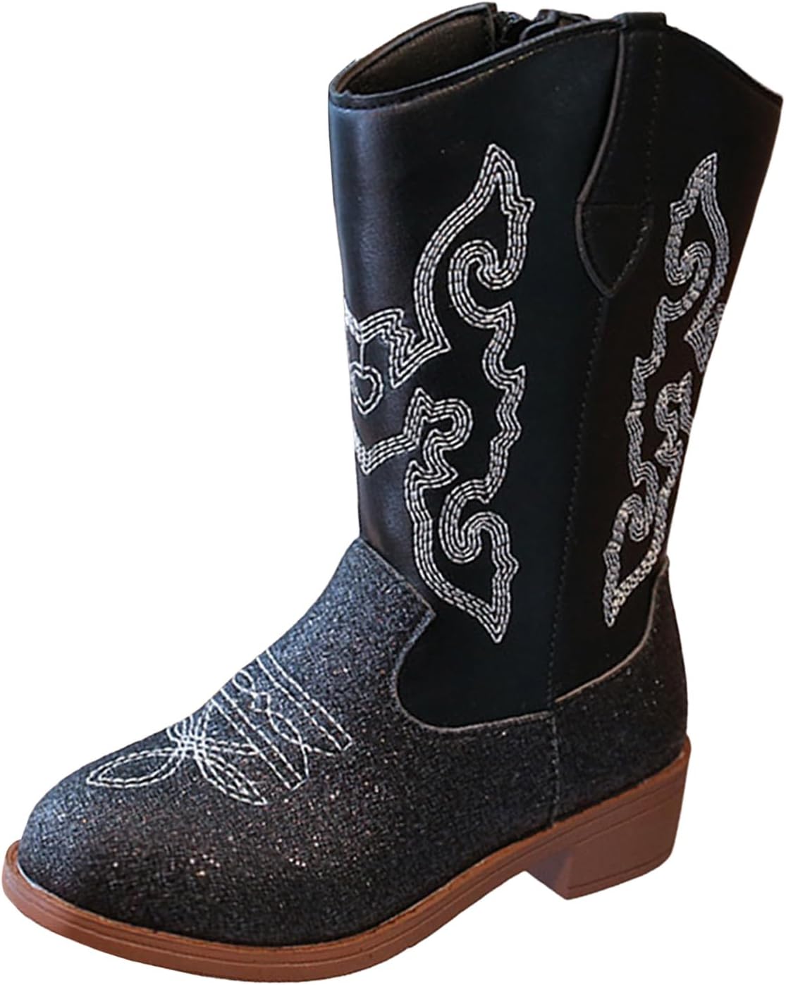 

Детские сапоги ZSpzx Girls Cowgirl, средние по голени с блестящей вышивкой, ковбойские ботинки, широкая голень, боковая молния, обувь для верховой езды, водонепроницаемые, противоскользящие, с округлым носком, унисекс, для малышей и детей постар...