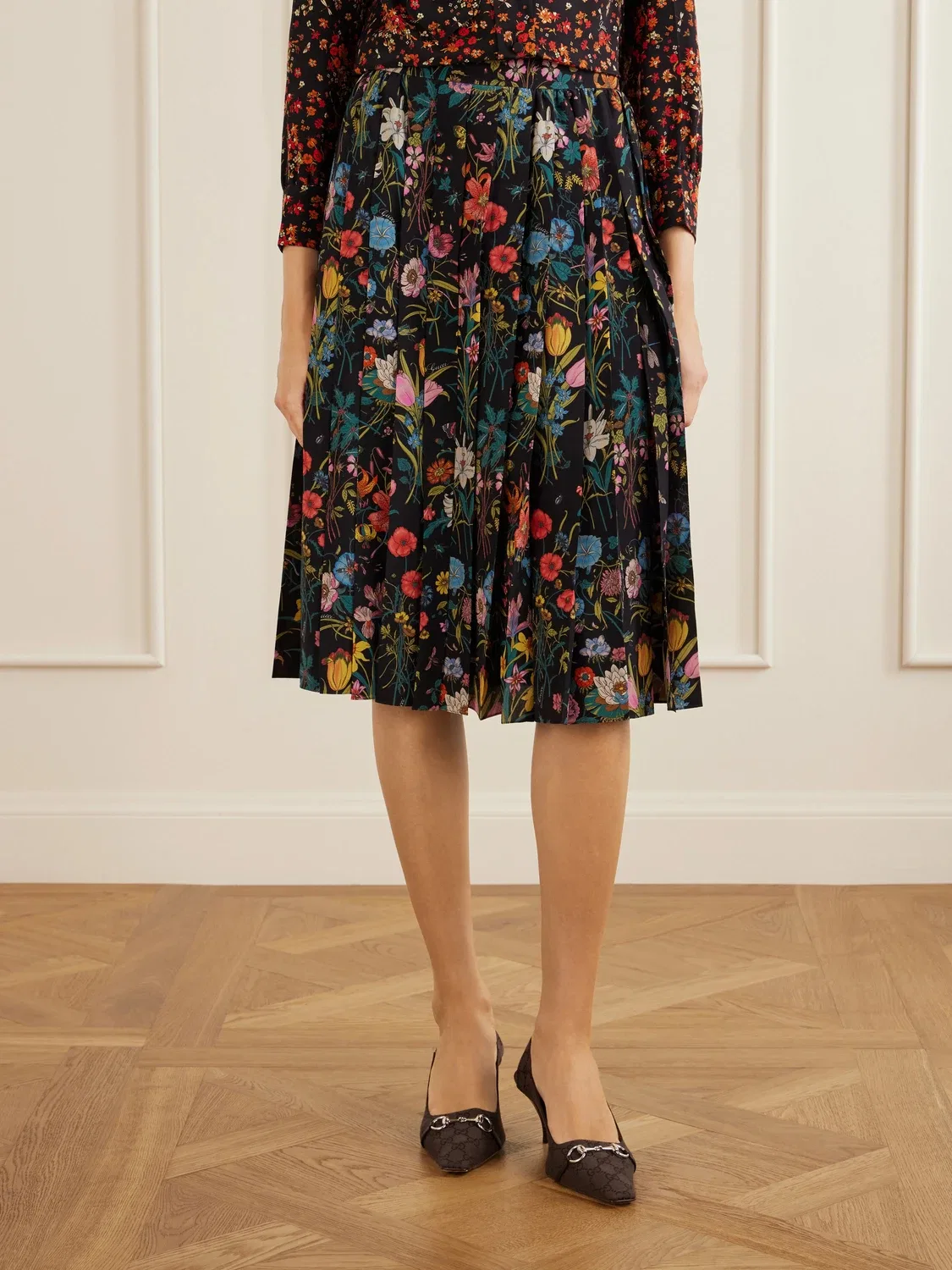 Плиссированная юбка GUCCI, из хлопка, черный — фото 3