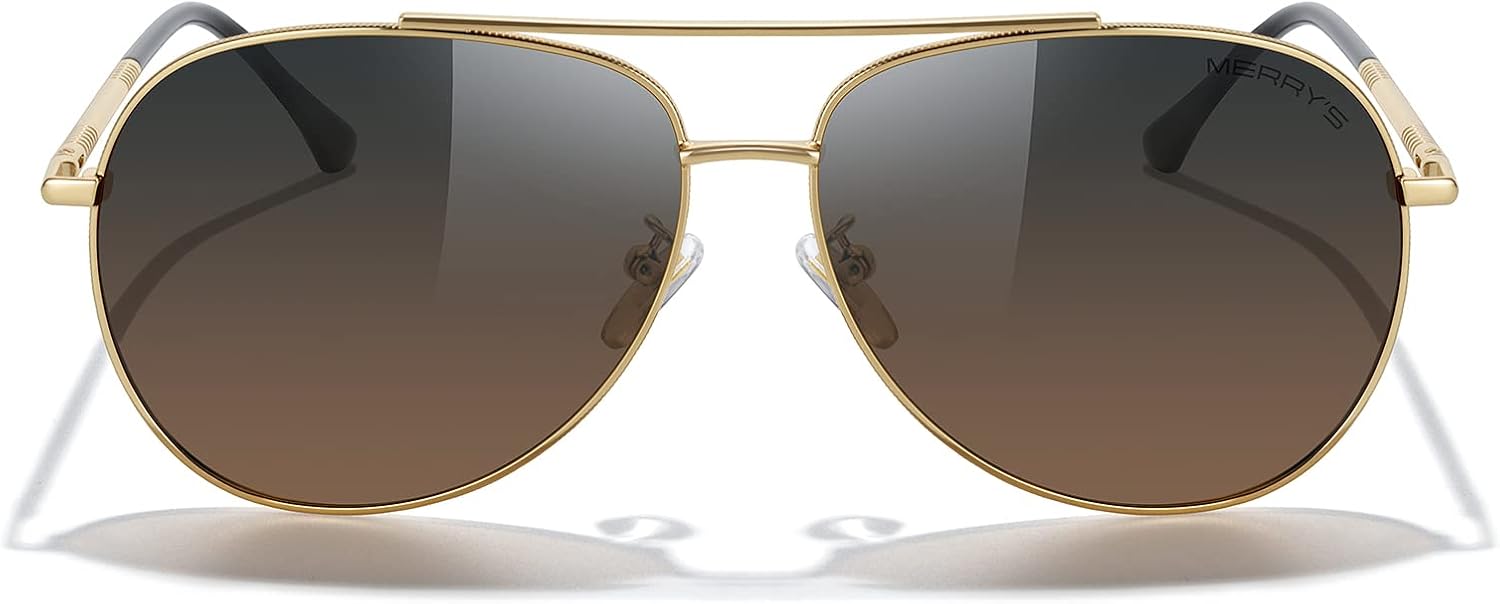 

Солнцезащитные очки-авиаторы MERRY'S для женщин и мужчин, с поляризованными зеркальными линзами и футляром - поляризованные очки для вождения, 60 мм, Gold Frame/Gray Brown Lens