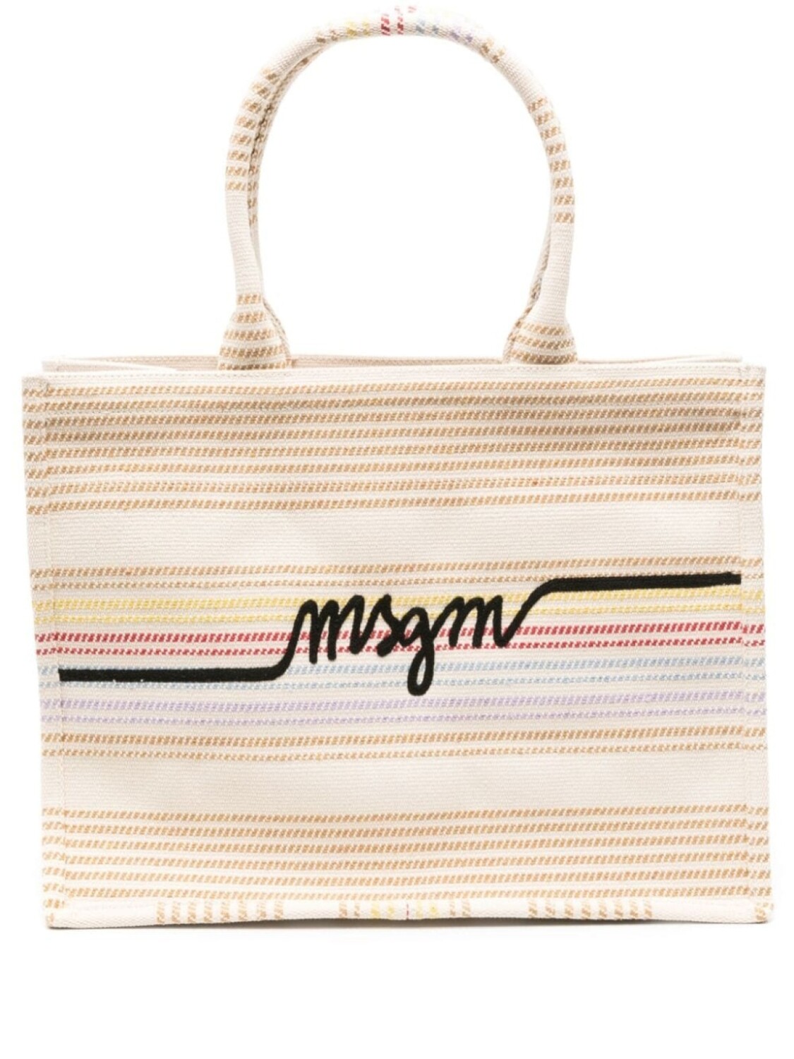 

Полосатая сумка-тоут с вышитым логотипом MSGM, бежевый