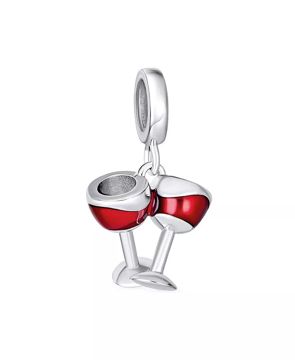 

Браслет из стерлингового серебра с подвеской в виде бокала красного вина и эмалированной бусиной Bling Jewelry, red