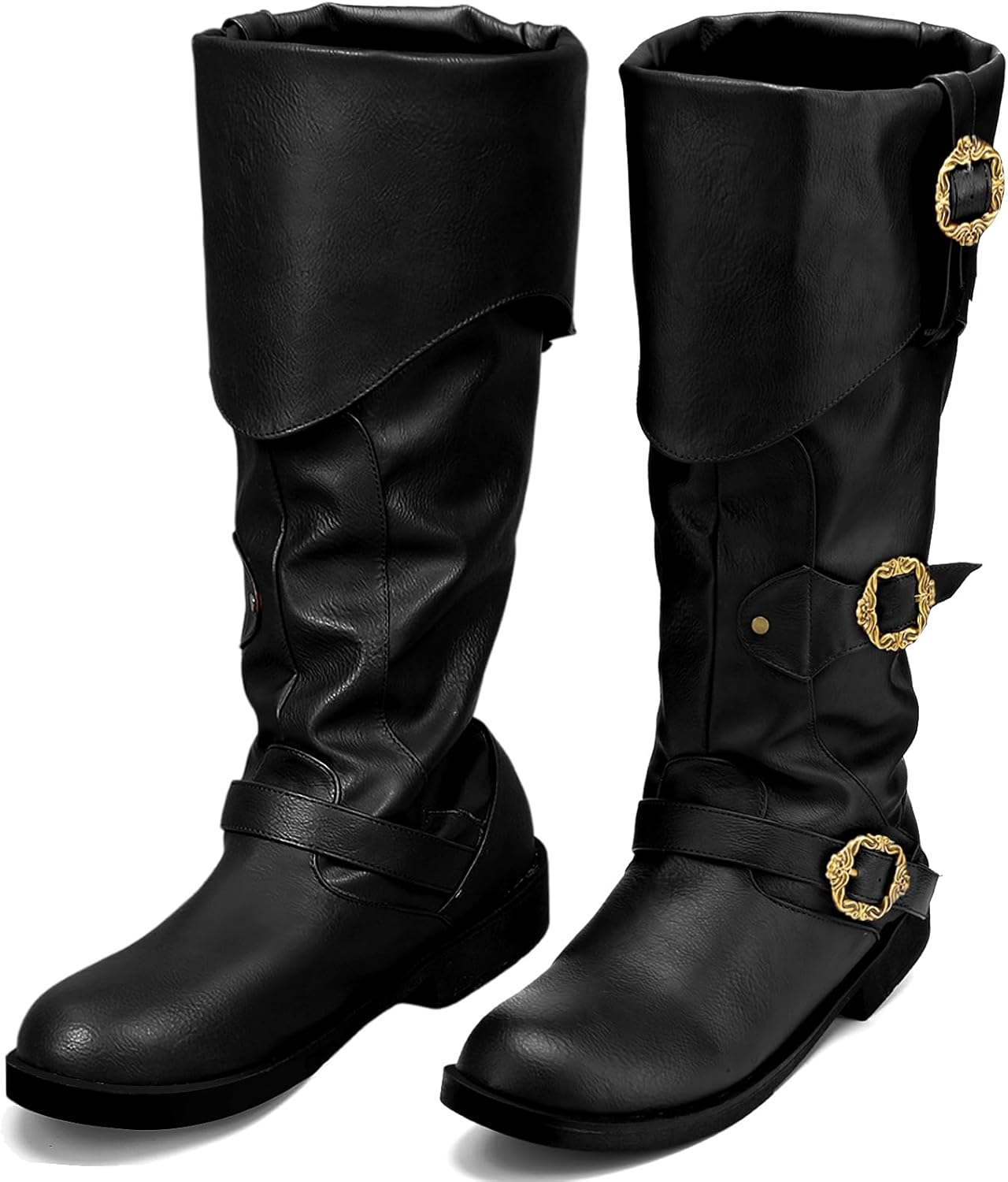 

Ботинки для костюма пирата с манжетами для мужчин, средневековые, ренессанс, стимпанк, для косплея, Хэллоуина, готические кожаные ботинки с пуговицами Cuffbow, черный