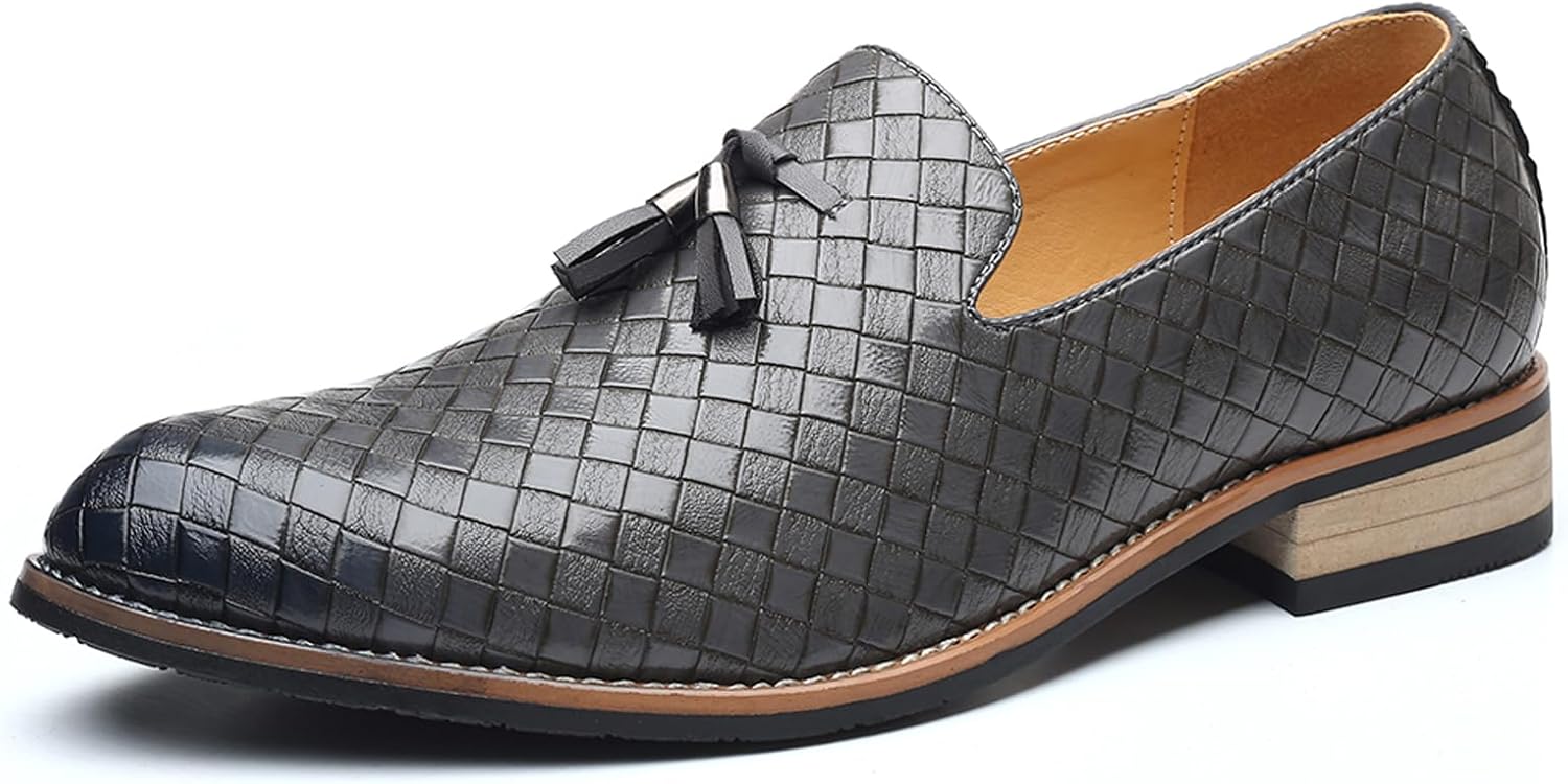 

Мужские плетеные кожаные лоферы WDCZYA с кисточками, модные, легкие, без шнуровки, на низком устойчивом каблуке, смокинговые, для вечеринок, свадеб и выпускных, серый