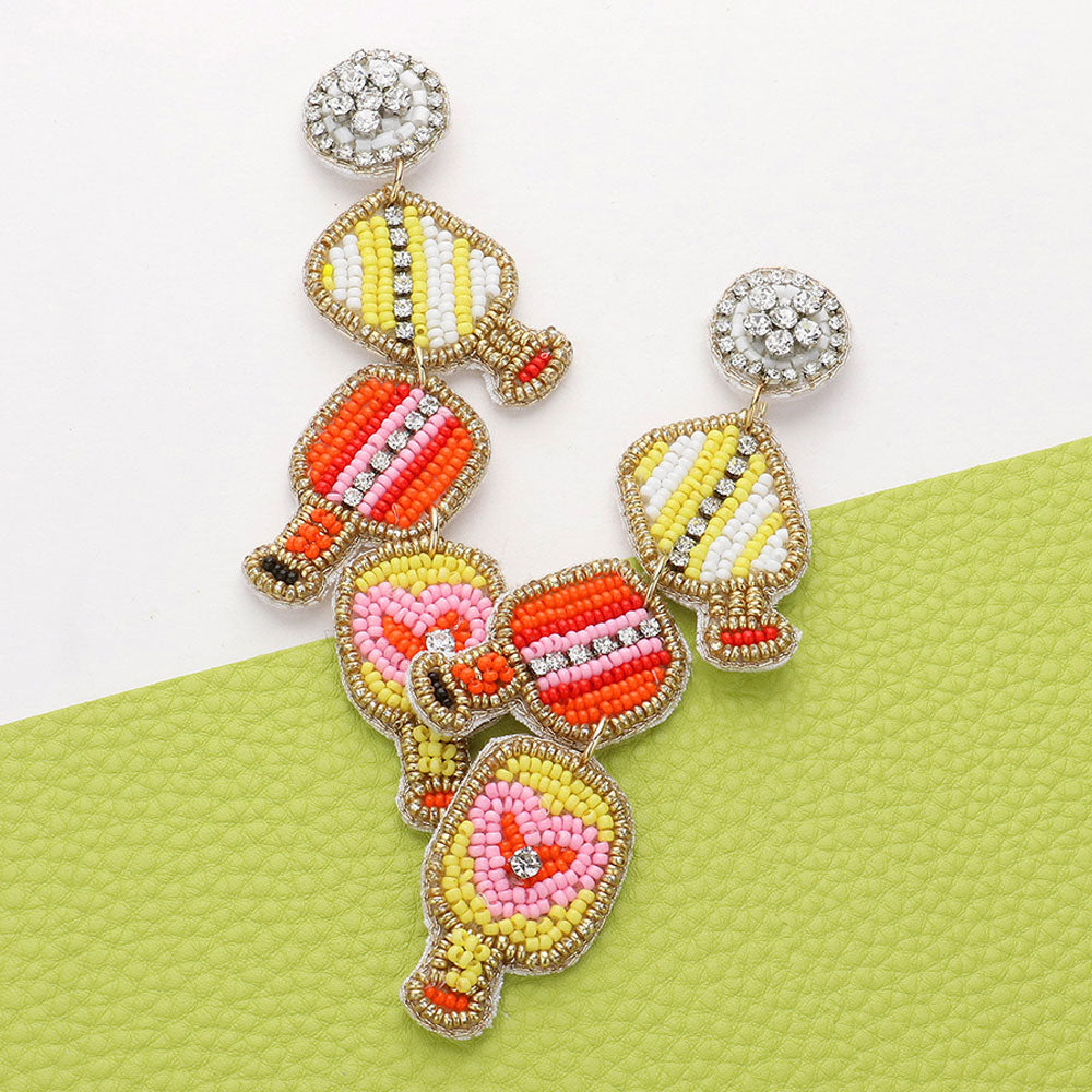 

Серьги-подвески с подвеской в ​​форме пиклбола из бисера, желтые Fashnzfab, желтый