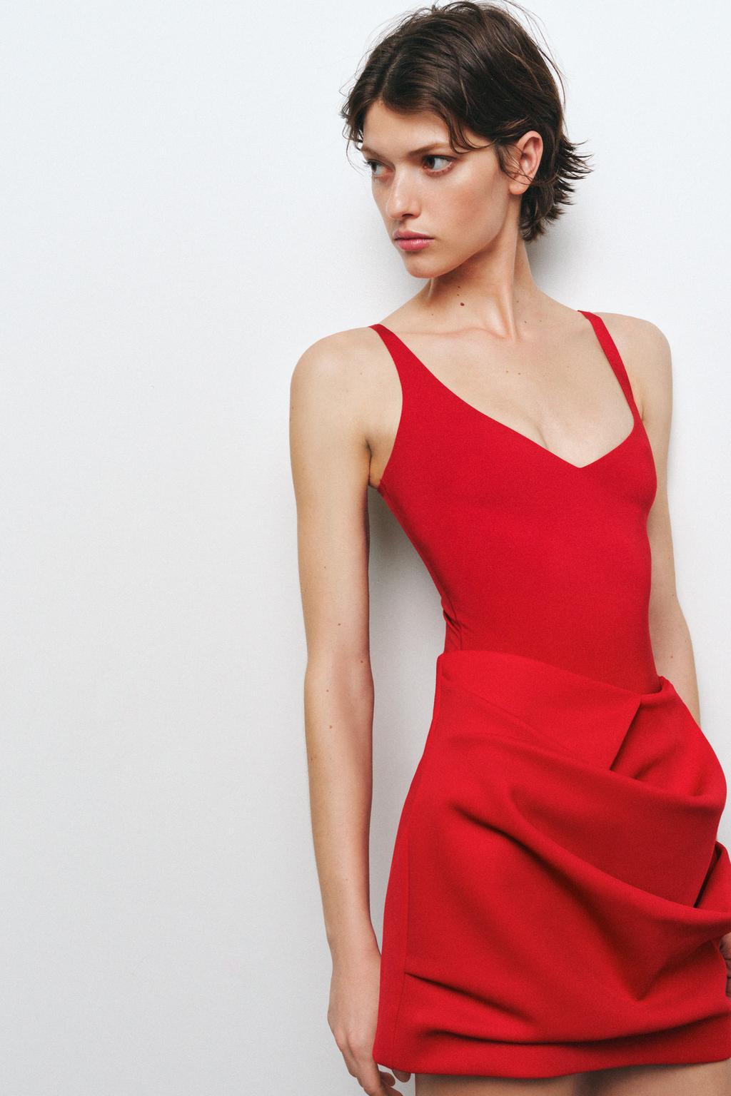 

Боди из смеси полиамида ZARA, красный